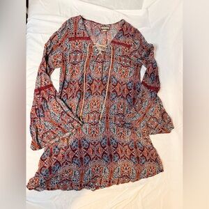 Ethereal Bohemian Paisley Dress Tunic with Bell Sleeves
